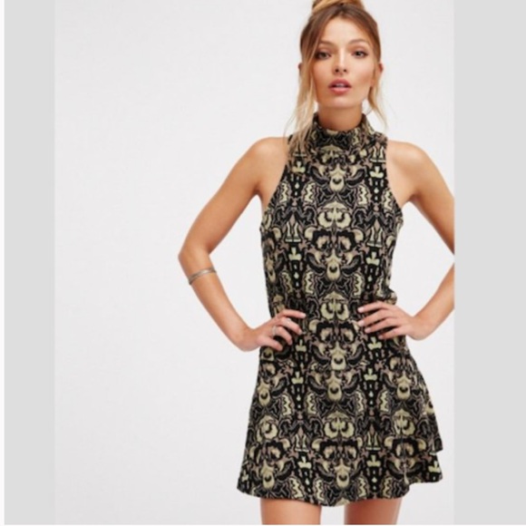 Free People Dresses & Skirts - FREE PEOPLE - Amelia Knit Skater Mini Dress in Black/Tan